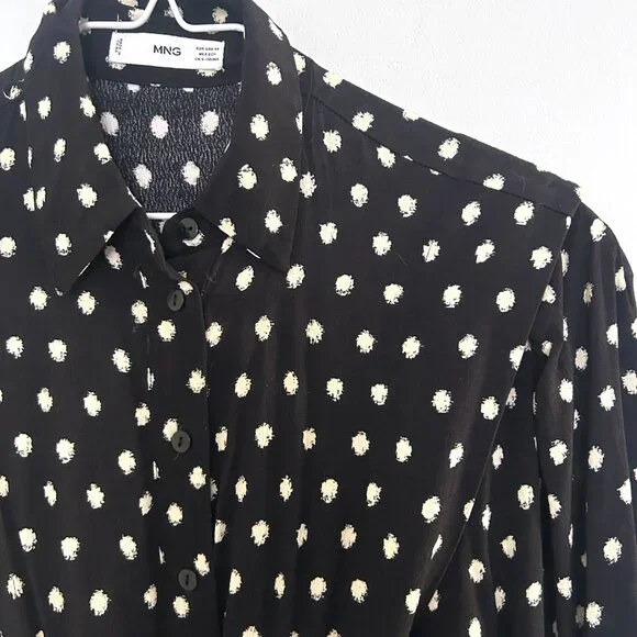 Mango Polka Dot Wide Leg Jumpsuit Belted Button Front Retro Chic Womens XS - Picture 2 of 9